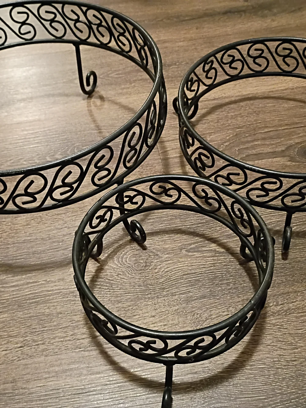 Set of 3 Decorative Metal Plant Stands - Black Scrollwork